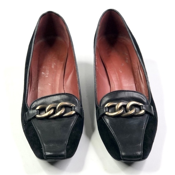 VINTAGE Donald. J. Pliner 12 GEES kitten heels brass chain suede and leather 8.5 - Picture 11 of 11